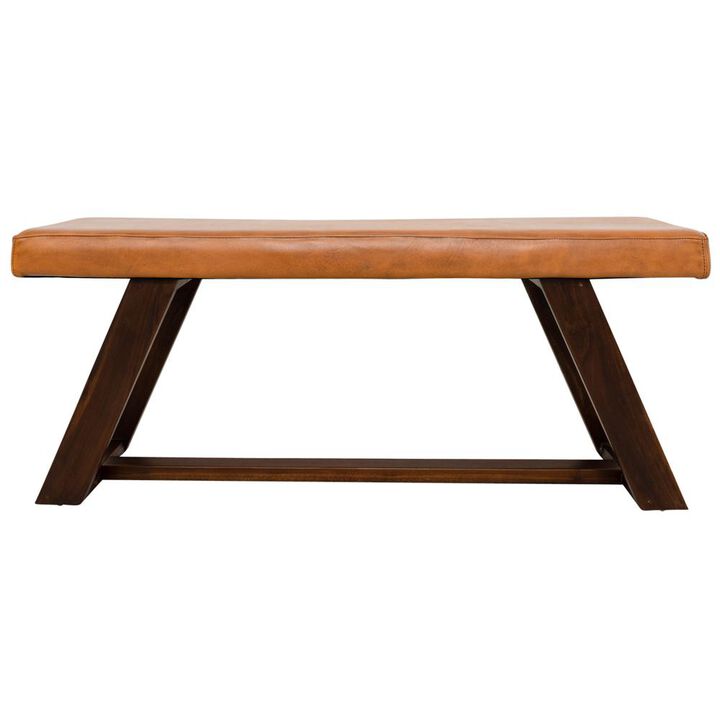 Ashcroft Furniture Co Marley Genuine Leather Bench in Tan