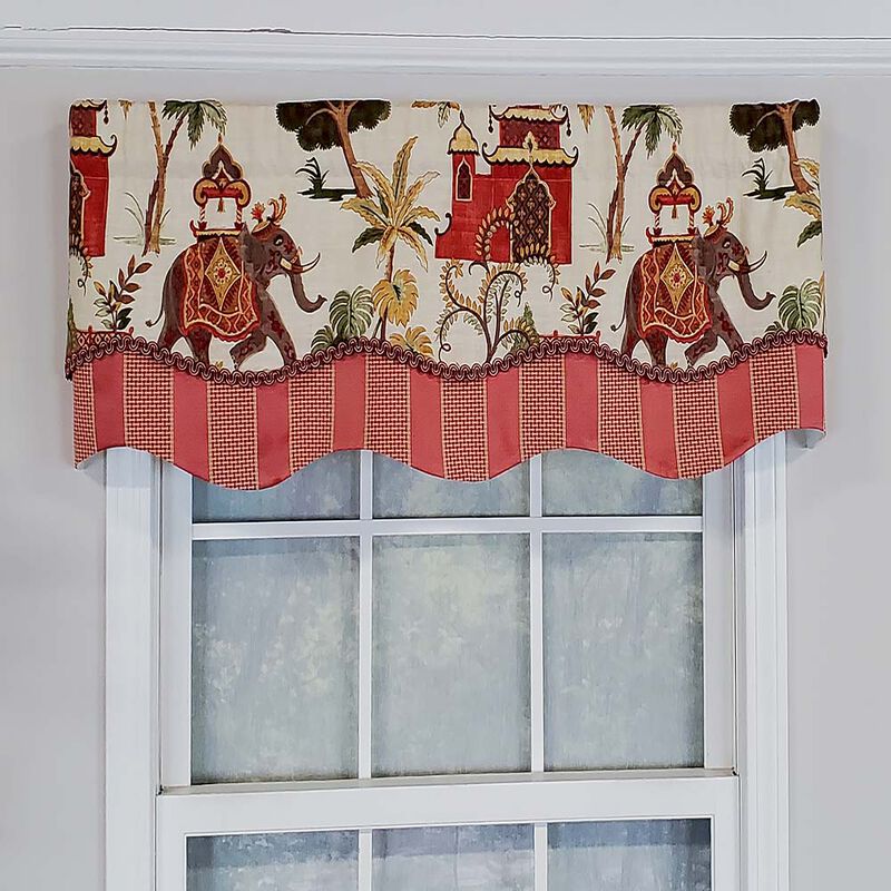 RLF Home Madhubala Glory Pattern "B" Elephant on Sides Window Treatment Valance 3" Rod Pocket 50" x 16" Spice Red