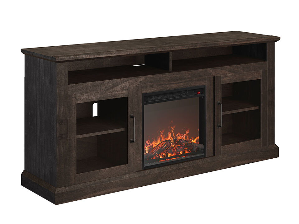 BELLEZE Modern 60" Traditional TV Stand with 18" Electric Fireplace Heater & Media Entertainment Center Console Table for TV up to 65" with Open Storage Shelves & Cabinets - Cayman