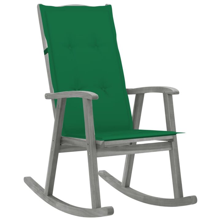 vidaXL Rocking Chair with Cushions Gray Solid Acacia Wood