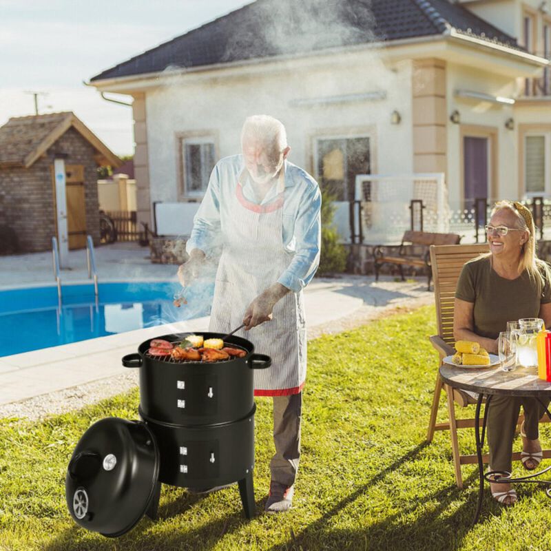 Hivvago 3-in-1 Charcoal BBQ Grill Cambo with Built-in Thermometer