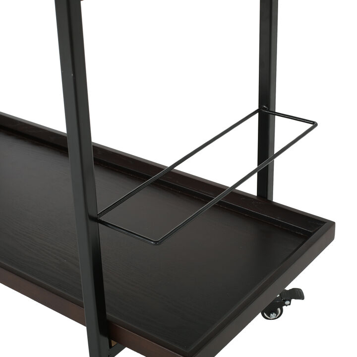 2-Tier Rolling Bar Cart with Wheels, Metal Frame & Glass Shelves