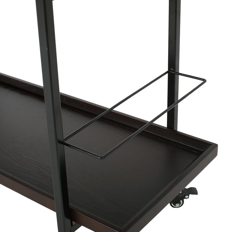 2-Tier Rolling Bar Cart with Wheels, Metal Frame & Glass Shelves