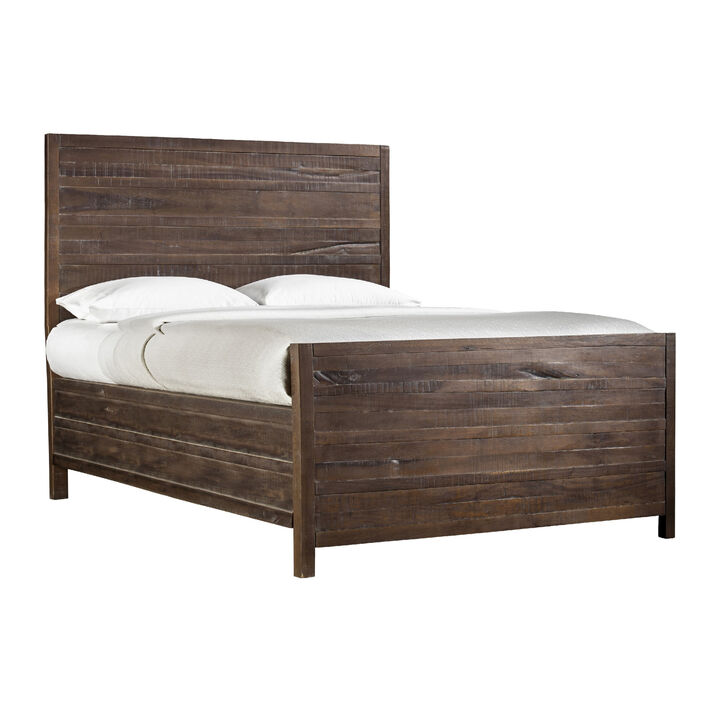 Cas Sengon Tekik Low Profile Panel Queen Bed, Rough Hewn, Brown - Benzara