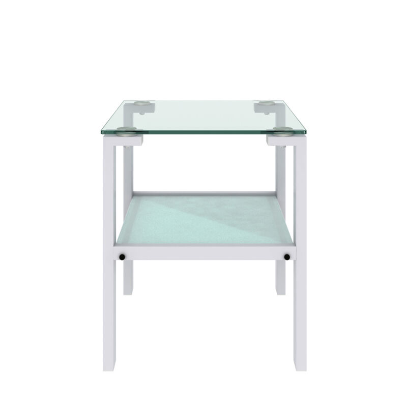 2-layer glass tea table, small round bedroom/living room corner side table, white