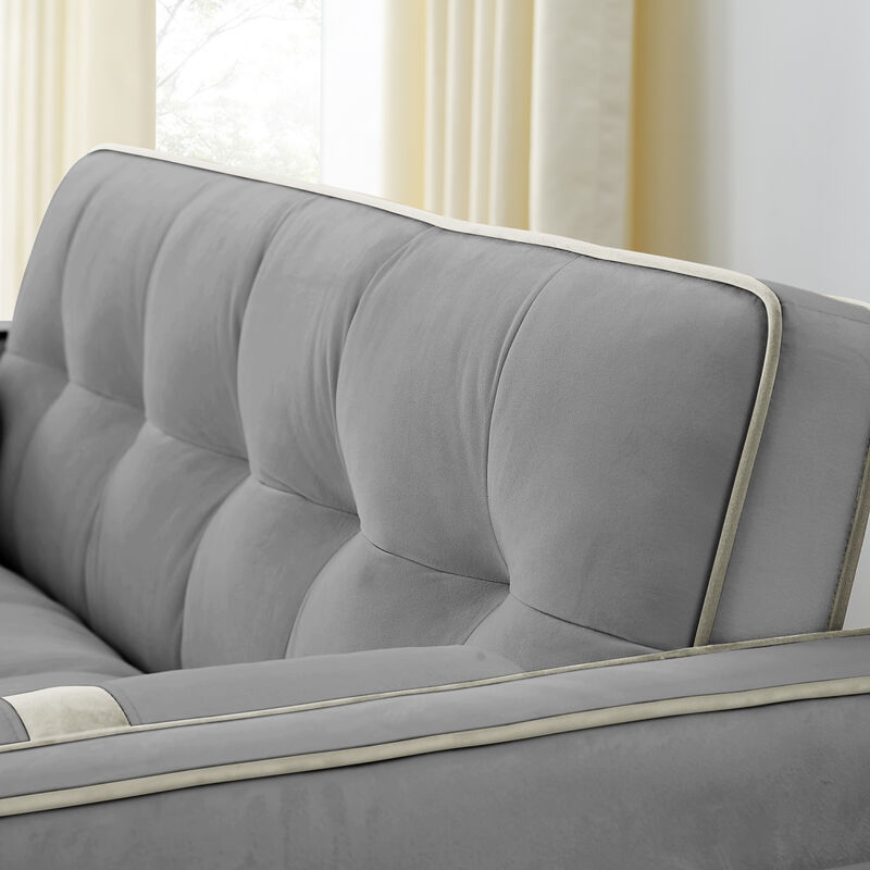 Modern 55.5" Pull Out Sleep Sofa Bed 2 Seater Loveseats Sofa Couch With Side Pockets