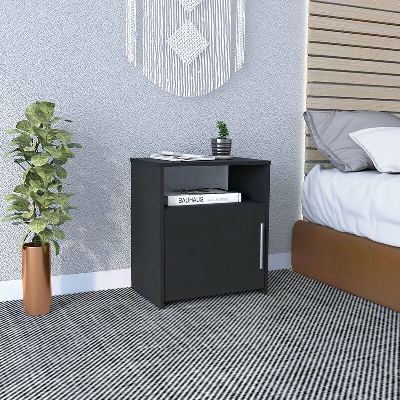 DEPOT E-SHOP Omaha Nightstand, Single Door Cabinet, Metal Handle, One Shelf, Superior Top