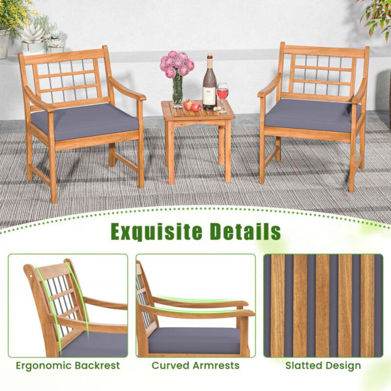 Hivvago 3 Piece Wood Patio Furniture Set with Seat Cushions and Acacia Wood Frame