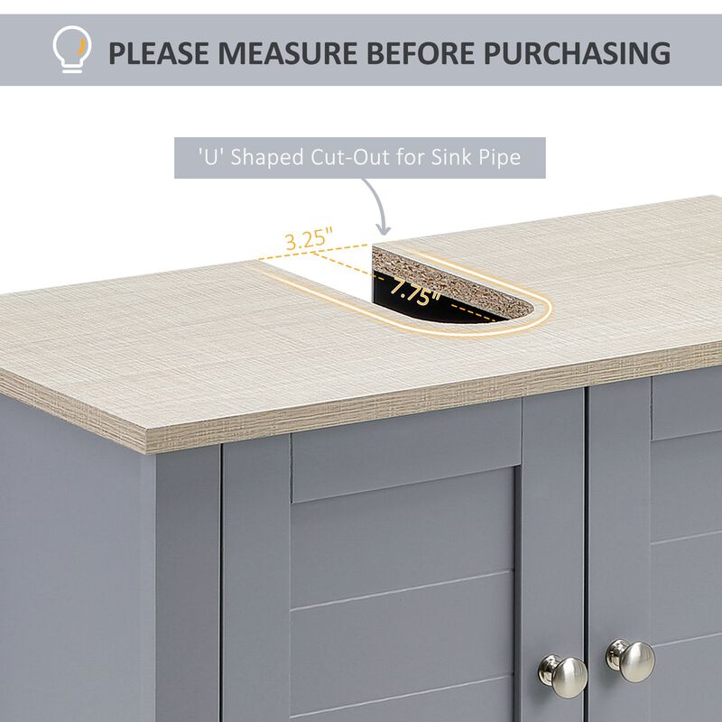 Grey Sink Cabinet: Under Sink Bathroom Vanity Unit with Adjustable Shelf
