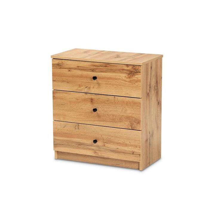 Baxton Studio Decon Modern and Contemporary Oak Brown Finished Wood 3-Drawer Storage Chest