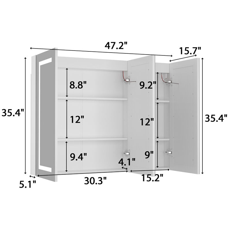 FUFU&GAGA LED Bathroom Mirror Cabinet with Independent Defogging and Adjustable Shelves (47.2" W x 35.4" H x 15.7" D), White