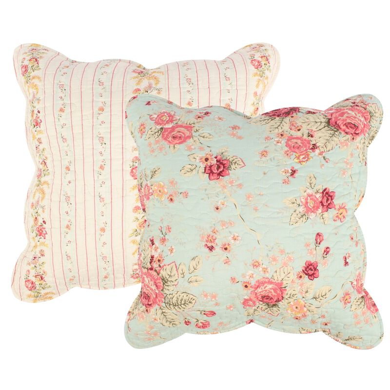 Rosle 5pc Full/Queen Quilt Set, Shams, Patchwork Floral Print, Blue Cotton