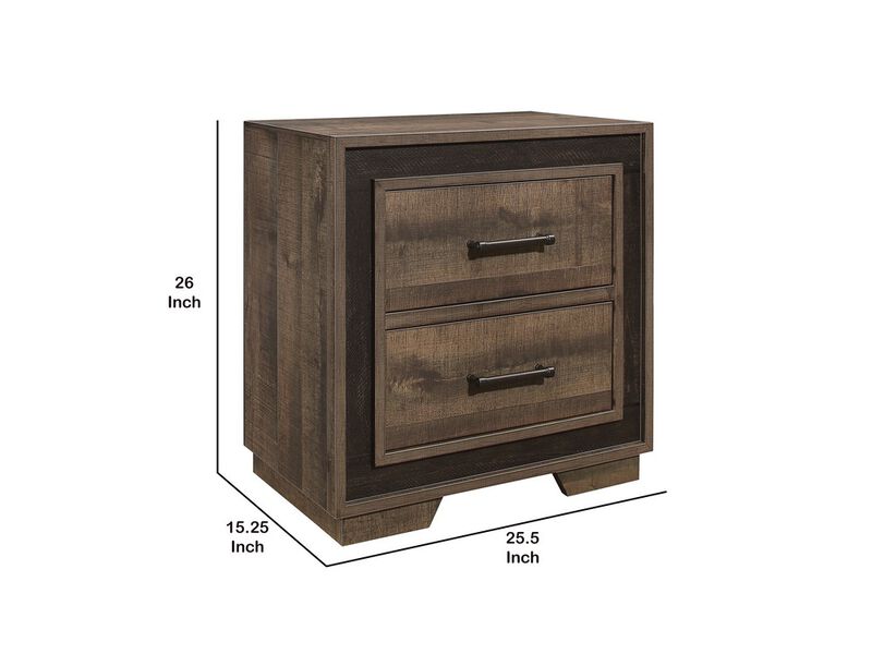 Wooden Nightstand with Sled Base and Metal Bar Pulls, Brown - Benzara
