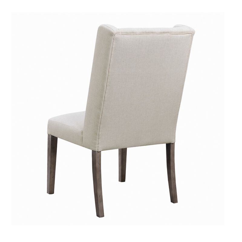 Neli 22 Inch Dining Chair, Set of 2, Wingback, Button Tufted, Beige Fabric-Benzara