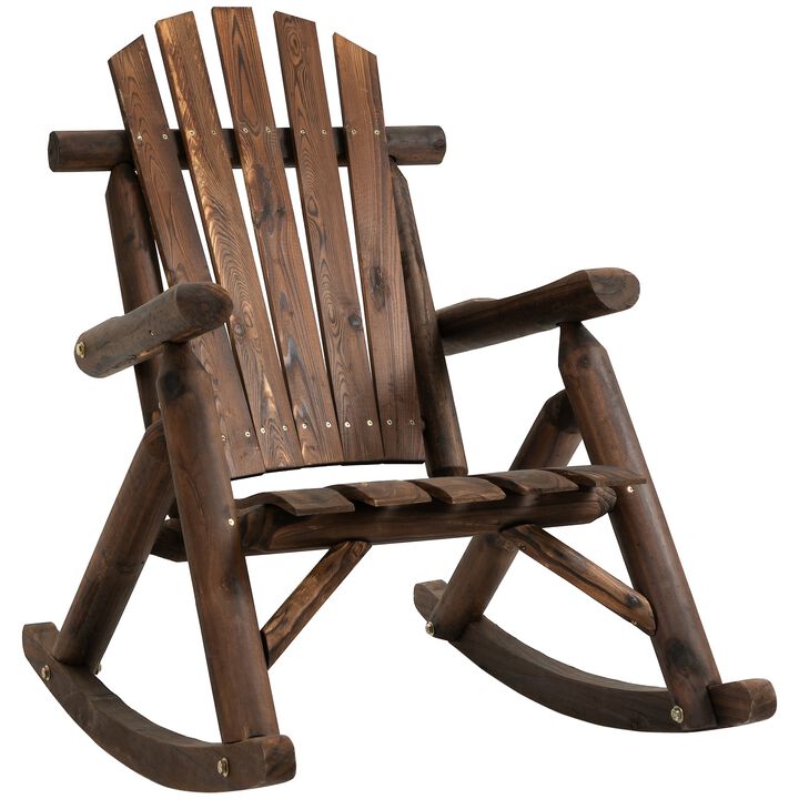 Carbonized Porch Rocker: Wooden Adirondack Chair with Rustic Log Design