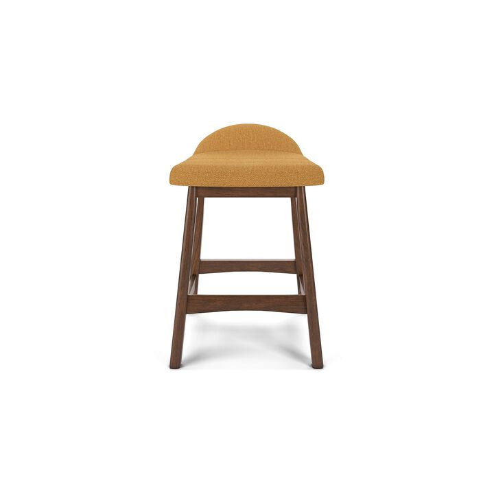 Jeyn Counter Stool with Footrest Set of 2, Brown Hardwood, Yellow Seat - Benzara