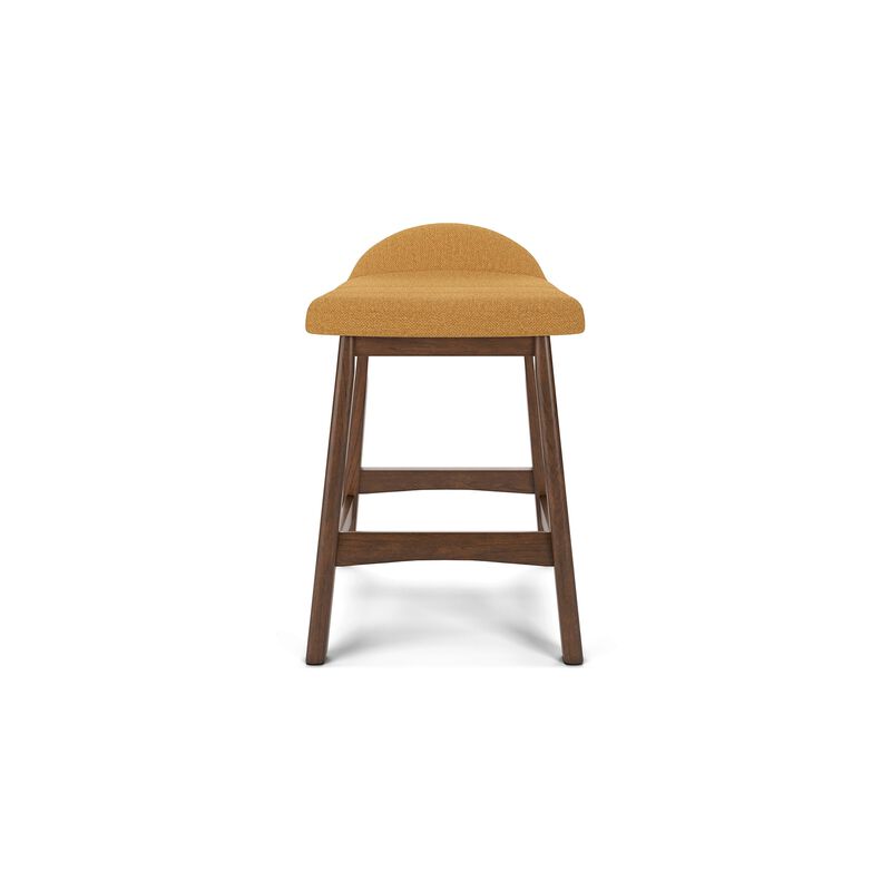 Jeyn Counter Stool with Footrest Set of 2, Brown Hardwood, Yellow Seat - Benzara