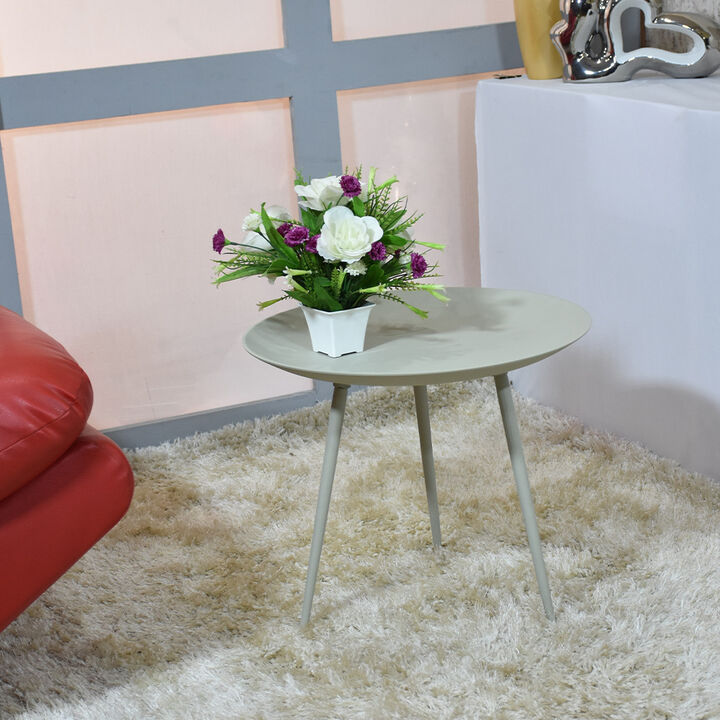Handmade Aluminium And Iron Round Tray Ivory Color Side Table