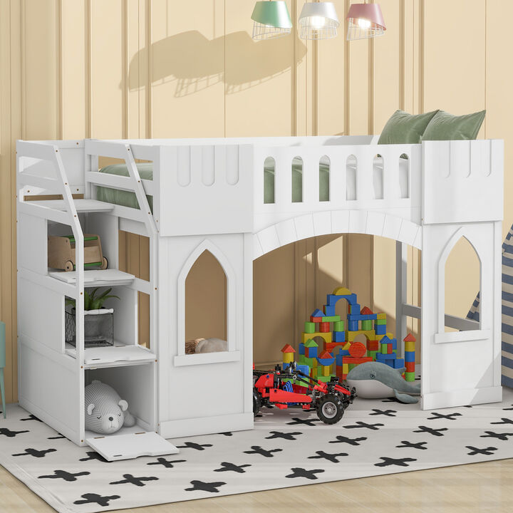 Merax Loft Bed with Storage Staircase and Window