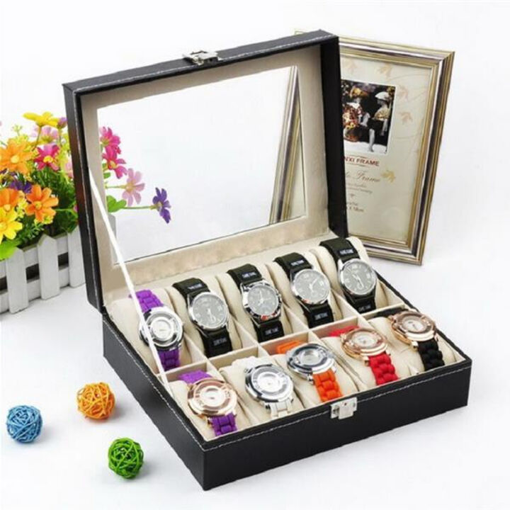 High-Grade Leather Watch Storage Box with 10 Compartments, Premium Watch Organizer