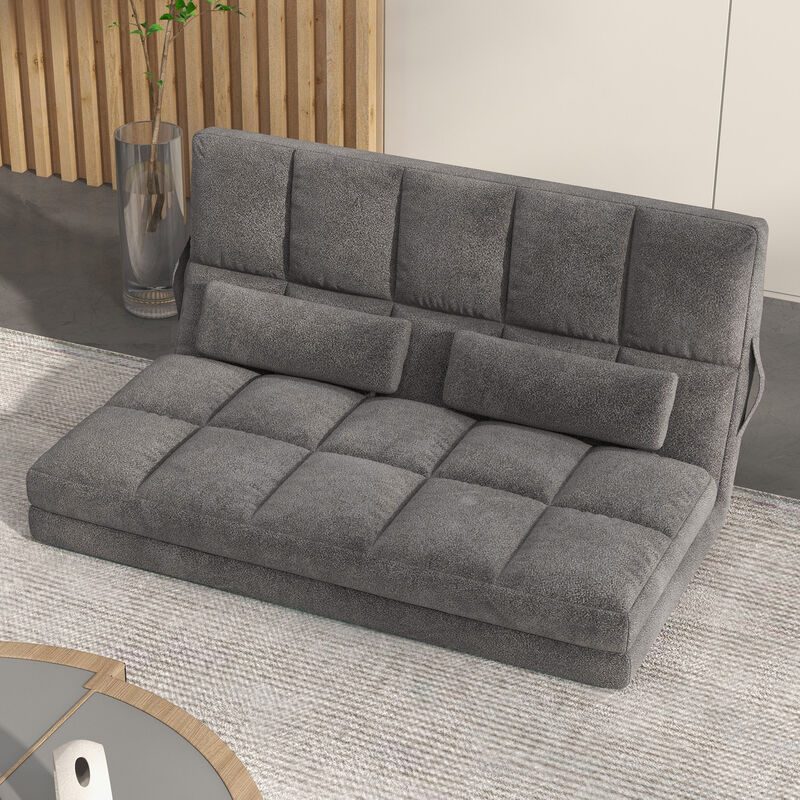 HOMCOM Convertible Floor Sofa Chair, Folding Couch Bed, Guest Chaise Lounge with 2 Pillows, Adjustable Backrest and Headrest, Dark Gray