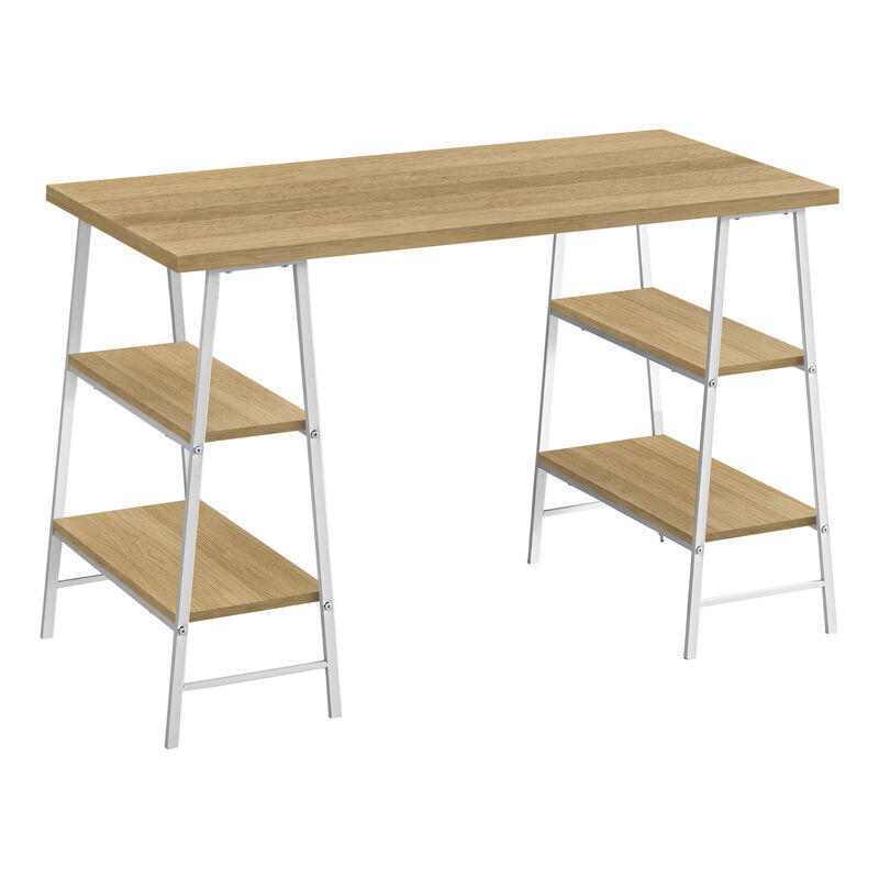 Monarch Specialties I 7529 Computer Desk, Home Office, Laptop, Storage Shelves, 48"L, Work, Metal, Laminate, Natural, White, Contemporary, Modern