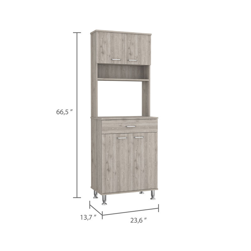 Della 60 Kitchen Pantry With Countertop, Closed & Open Storage - Light Gray