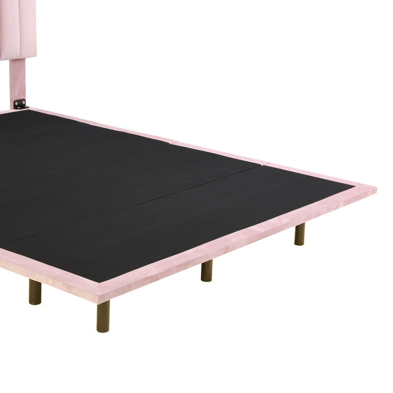 Merax Modern Velvet  Platform Bed with Sensor Light