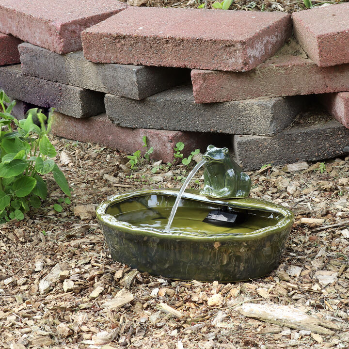 Sunnydaze Frog Glazed Ceramic Outdoor Solar Water Fountain - 7 in
