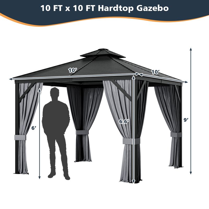 10 x 10 Feet Double-Top Hardtop Gazebo with Galvanized Steel Roof for Outdoor Shade and Protection