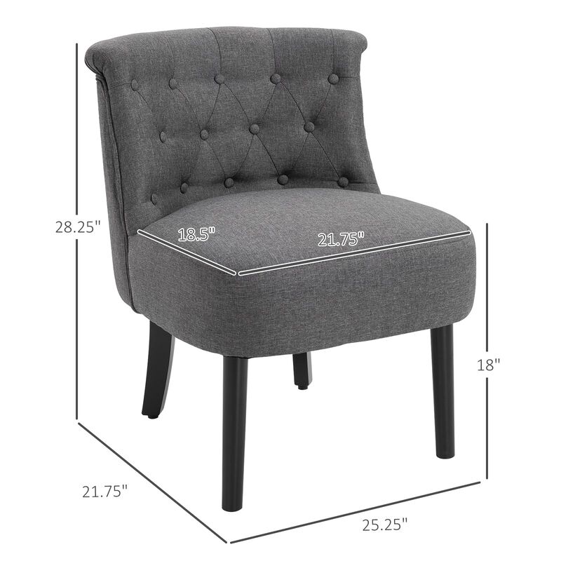 Dark Grey Living Room Accent: Modern Button-Tufted Chair with Wooden Legs