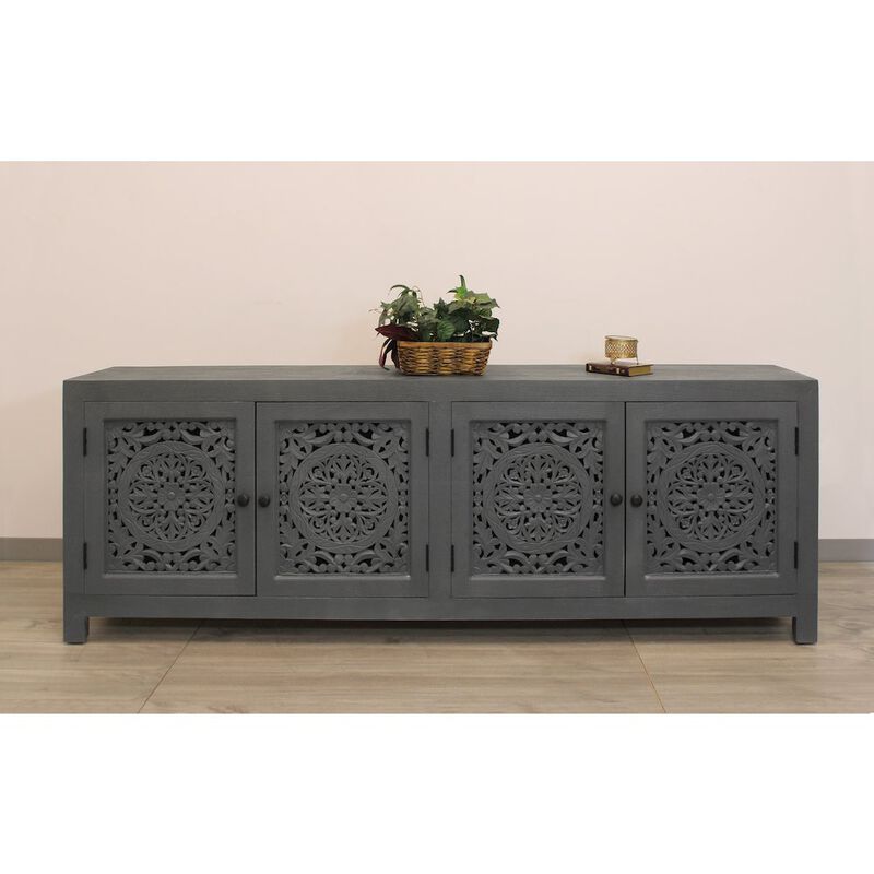 Alex Hamilton Waverly Solid Wood Media Cabinet with 4 Doors and Gray Finish