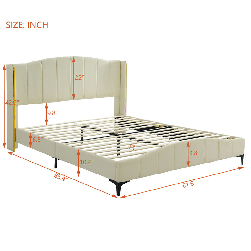 Merax PU Leather Upholstered Platform Bed with Velcro Slats
