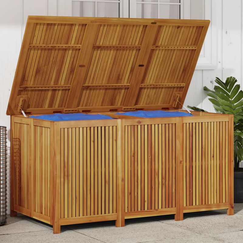 Outdoor Storage Box, Waterproof PE Bag, 59 Inch Brown Acacia Wood - Benzara