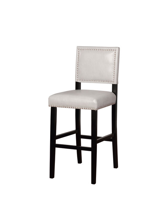 Wooden Bar Stool with Nailhead Trim Detailing, Black and White - Benzara