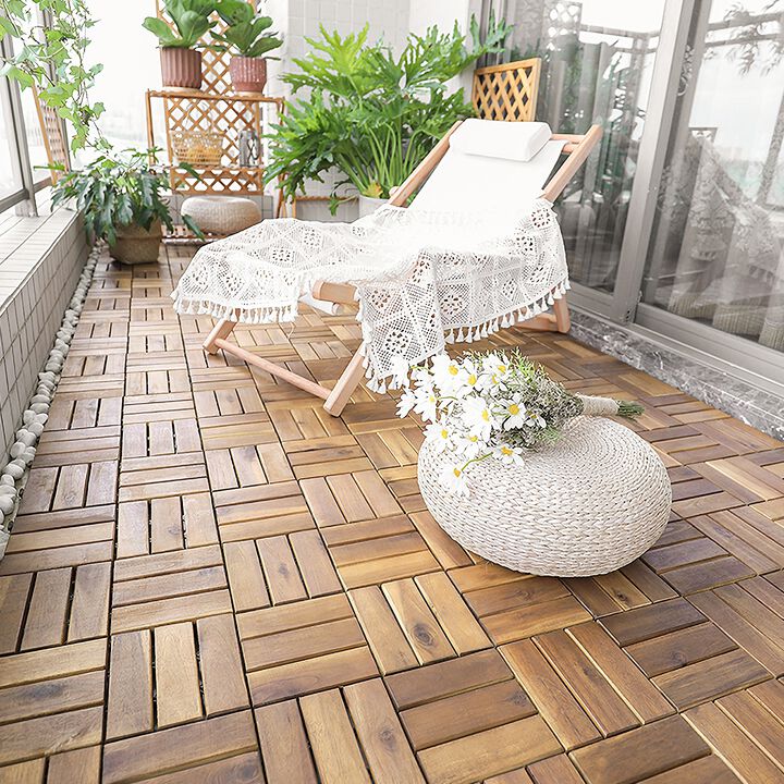 Acacia Wood Interlocking Tile Flooring - 10 Piece