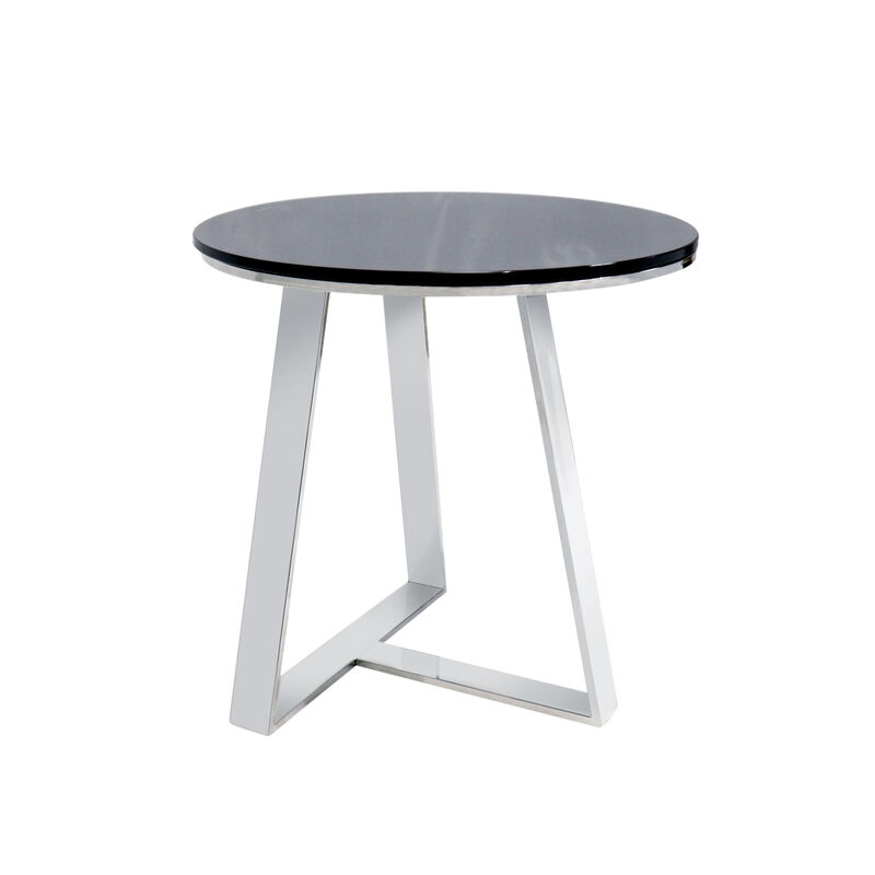 Pasargad Home Luxe Glass & Steel End Table, Black/Chrome