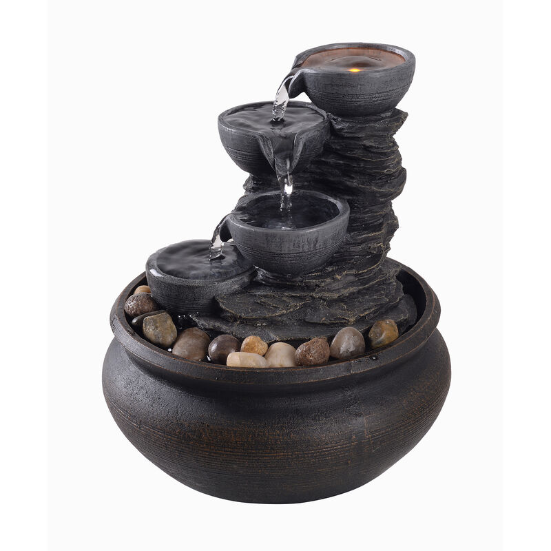 Teamson Home Indoor/Outdoor Tabletop Waterfall Fountain with LED Light, Stone Gray