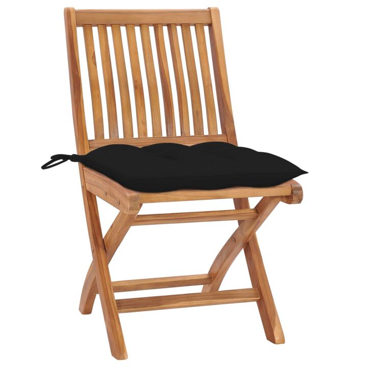 vidaXL Garden Chairs 2 pcs with Black Cushions Solid Teak Wood