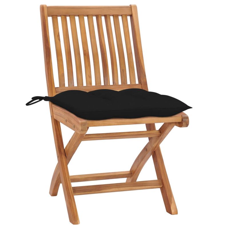 vidaXL Garden Chairs 2 pcs with Black Cushions Solid Teak Wood