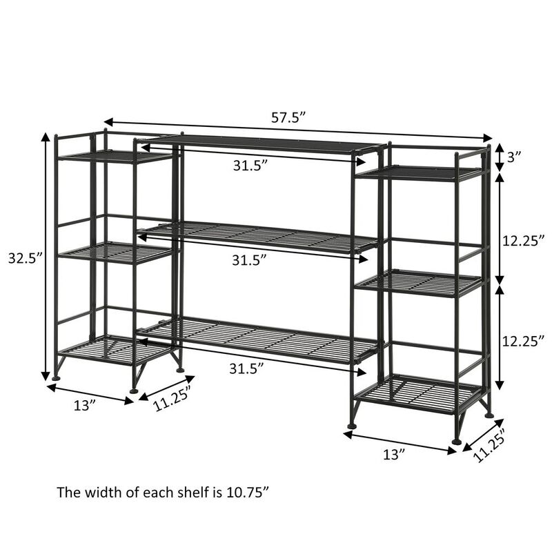 Convenience Concepts Xtra Storage 3 Tier Folding Metal Shelves with Set of 3 Deluxe Extension Shelves
