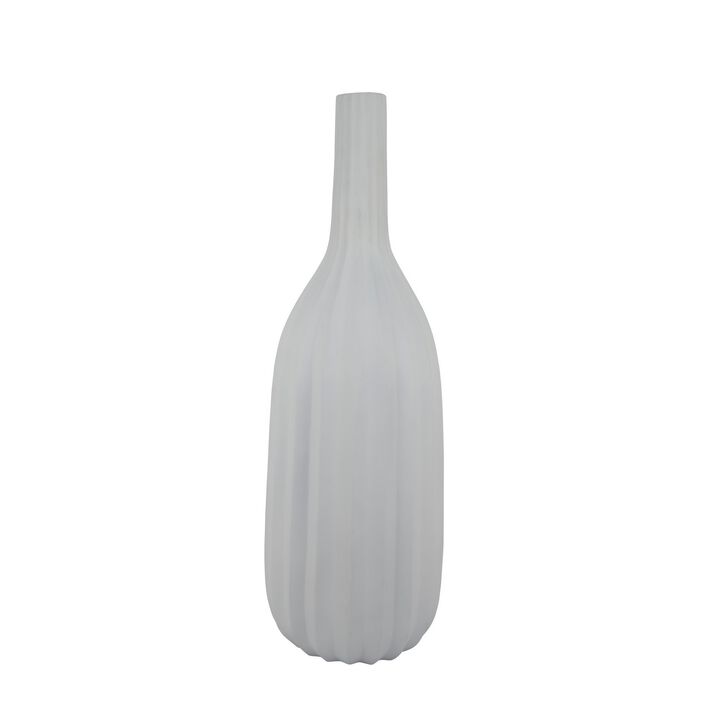 Rizie Vase with Ribbed Texture, 41 Inch Contemporary White Polyresin - Benzara