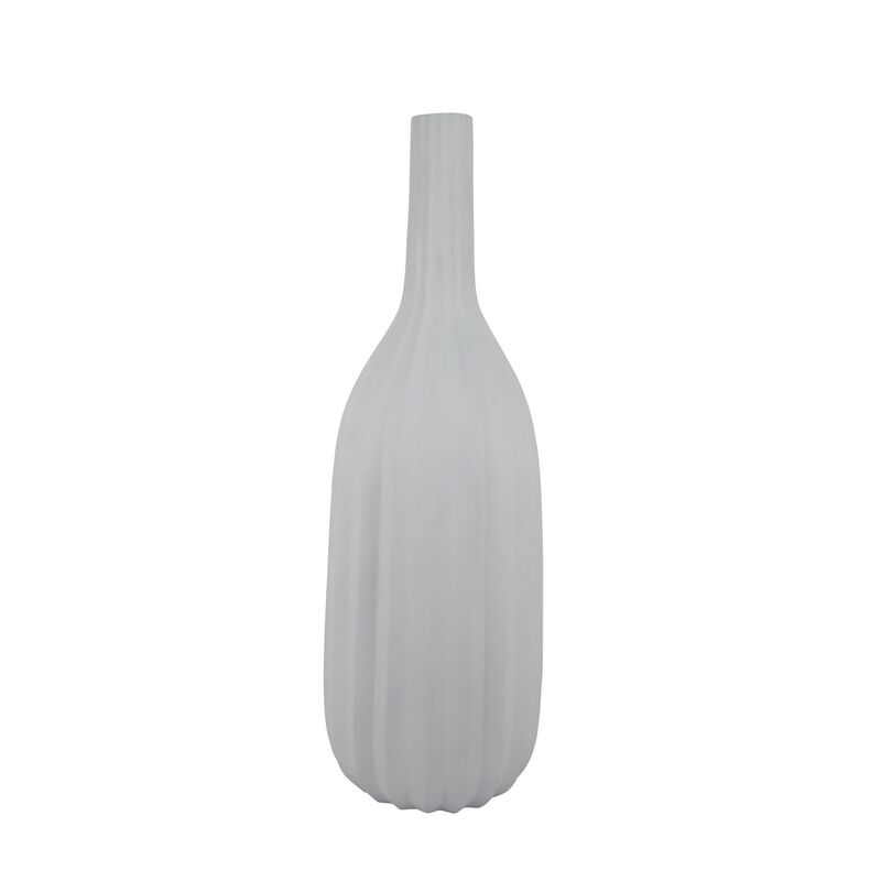 Rizie Vase with Ribbed Texture, 41 Inch Contemporary White Polyresin - Benzara