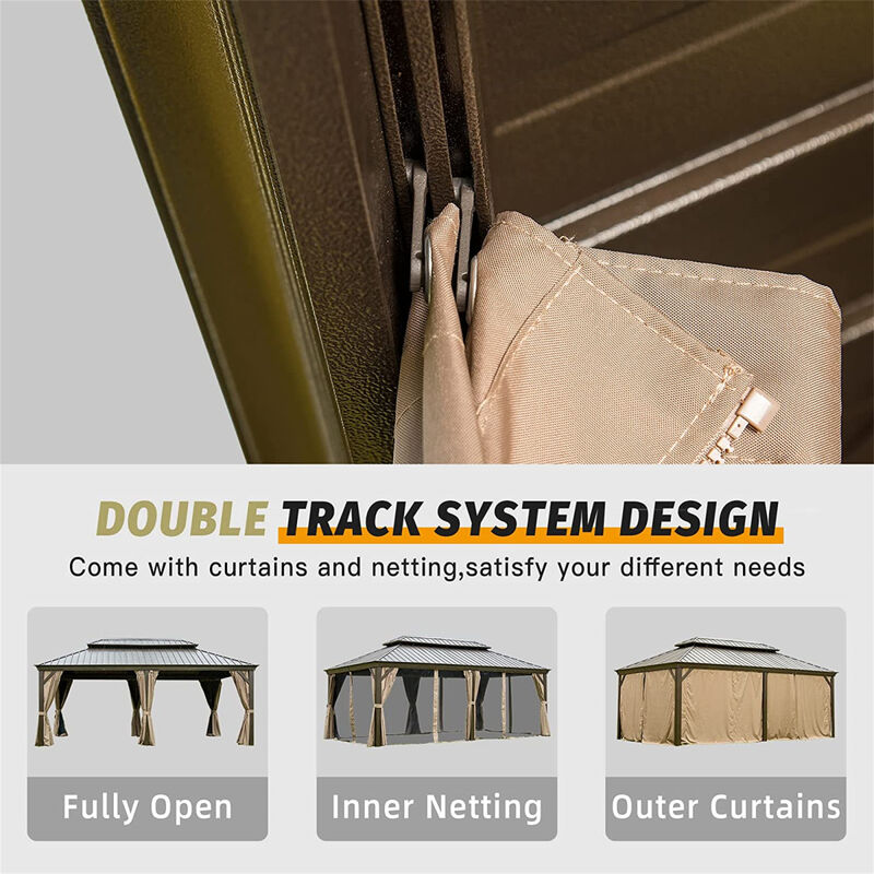 Aluminum Frame Hardtop Gazebo with Curtains, Netting
