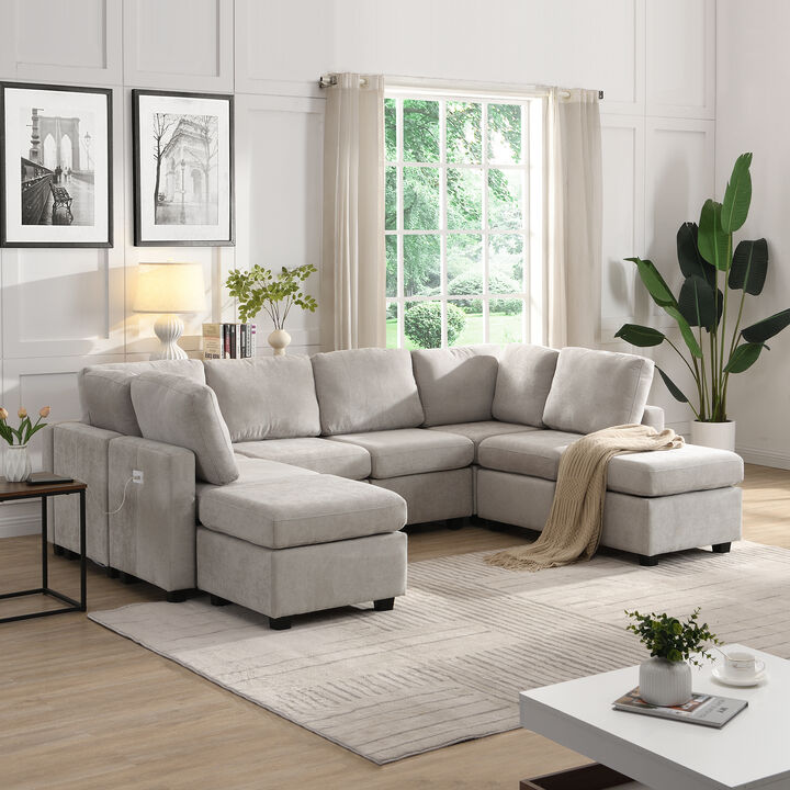 Merax  Sectional Sofa Sleeper Sofa Couch with USB Ports