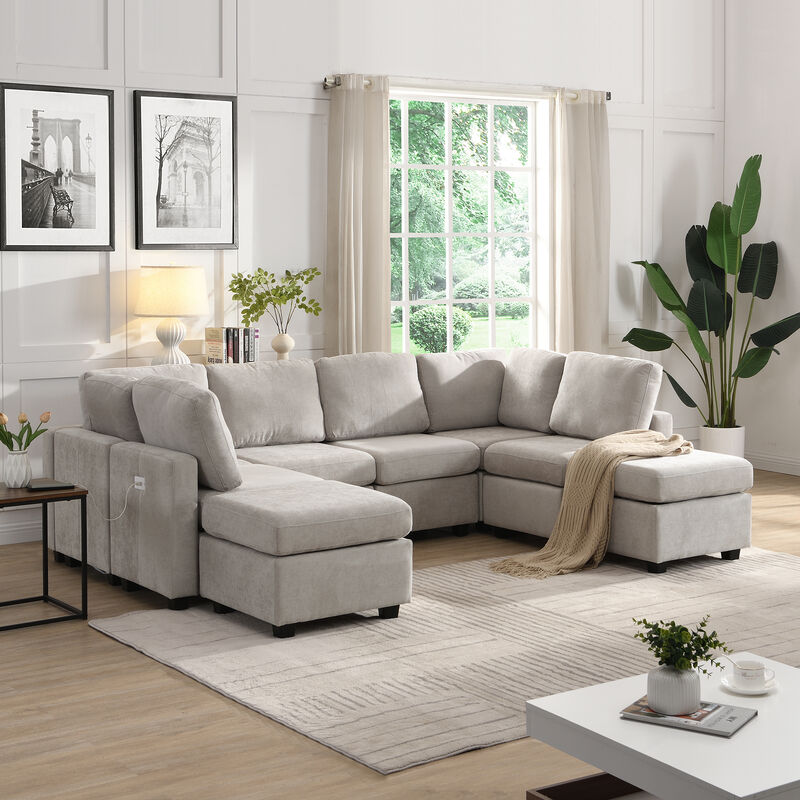 Merax  Sectional Sofa Sleeper Sofa Couch with USB Ports