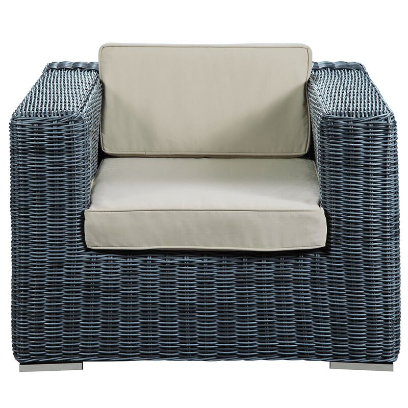 Modway Summon Wicker Rattan Outdoor Patio Sunbrella Armchair in Canvas Antique Beige