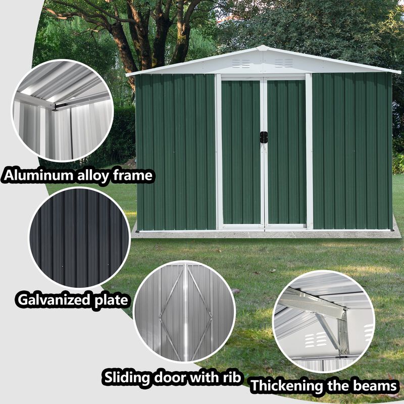 MONDAWE Outdoor Storage Garden Bike Shed 8x6 Feet Apex Roof With Aluminum Alloy Frame and Sliding Door