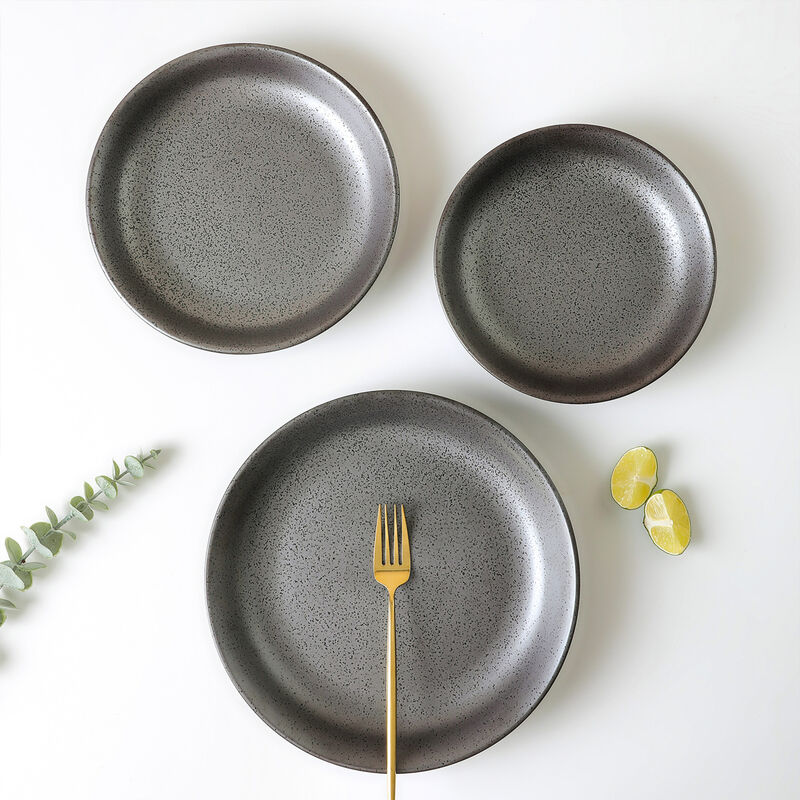 Stone Lain Valencia Porcelain Serving Bowl Set 3 Piece, Metallic Grey