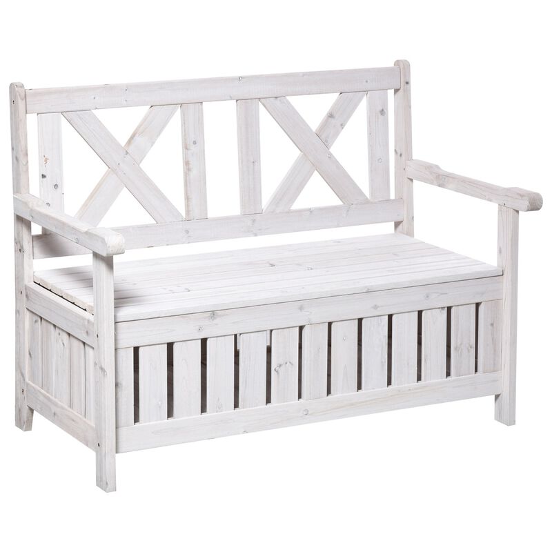 White Garden Storage: 2-Seater Outdoor Bench with Louvered Design